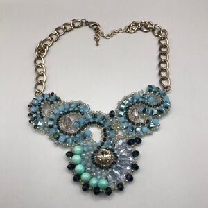 Intricated glass and stone beaded boho-statement dressy party chain necklace.
